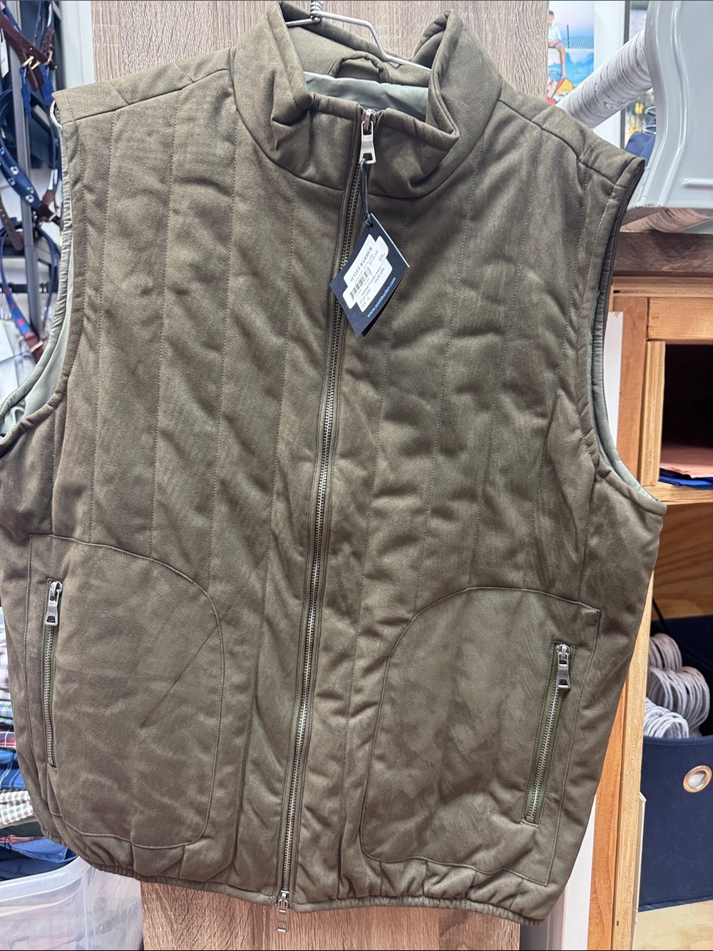 Quilted Olive Green Sleeveless Vest - Unbranded